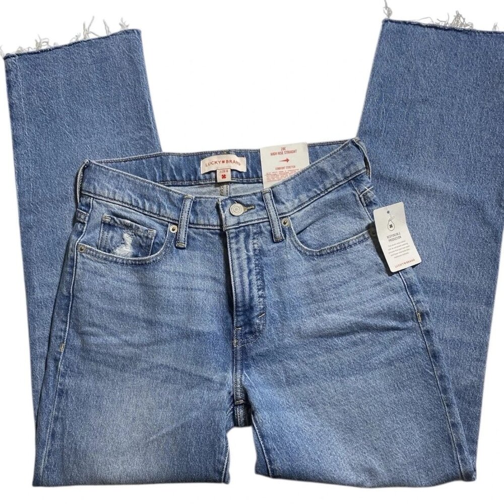 Lucky Brand ZOE High Rise Straight Jeans 2 26 Medium Blue Raw Hem 26 X 26.5 NWT - Picture 13 of 14